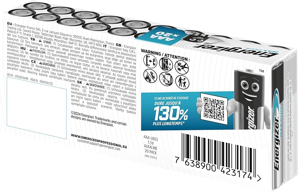 Energizer Max Plus - Pack de 20 piles Alcalines AA/LR06 - 1,5v